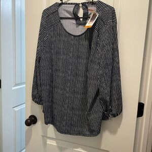 Adrianna Papell Navy and White Striped Top